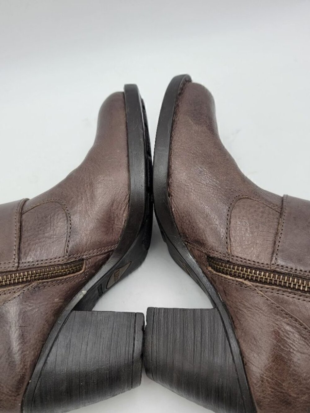 Born Brown Leather Boots Block Heel size 6.5 Maleri Zip‎ Up Buckle - Picture 6 of 10
